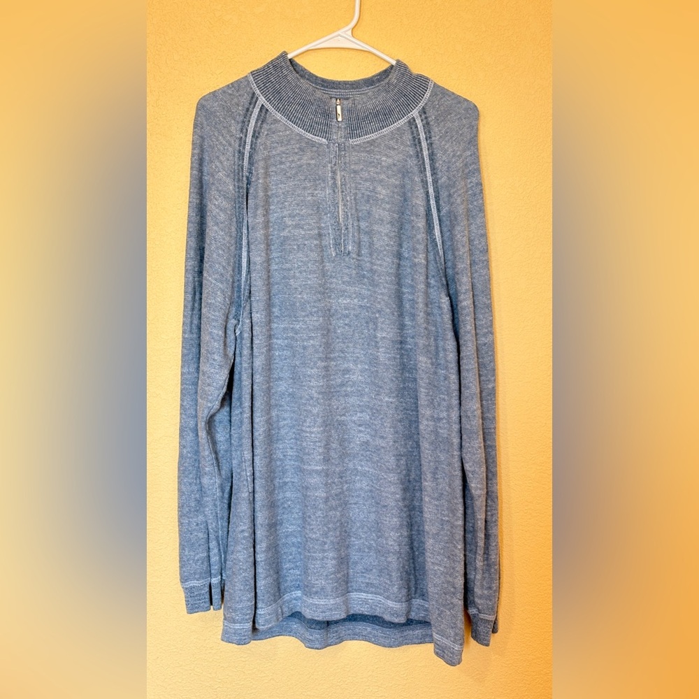 Tommy Bahama Men’s Reversible Blue Quarter Zip Pullover Cotton Linen Sweater 2XL